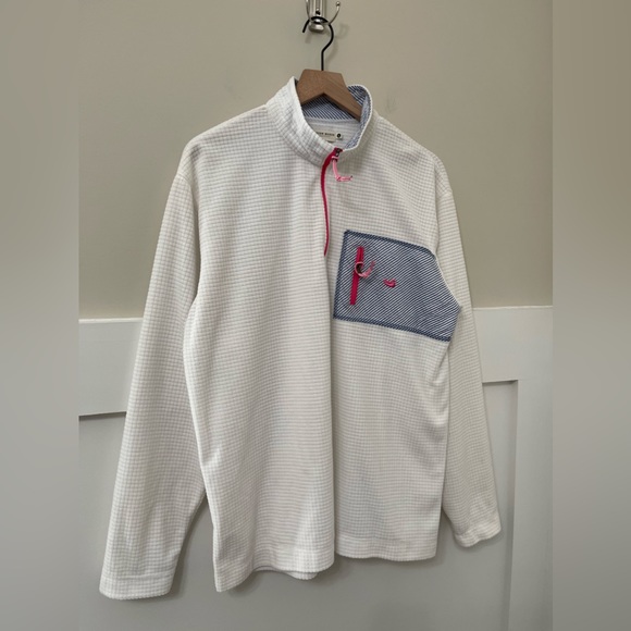 Southern Marsh Fieldtec Dune White & Blue Waffle Seersucker Pullover Size Large - Picture 5 of 10